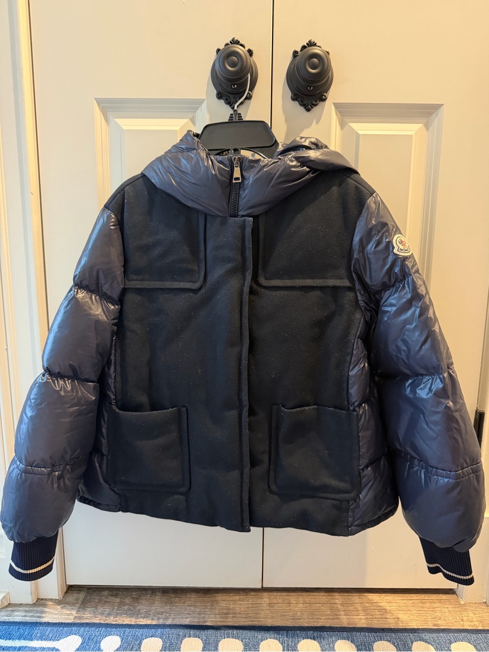 Authentic Moncler Kids Navy and Black Puffer Jacket with Hood